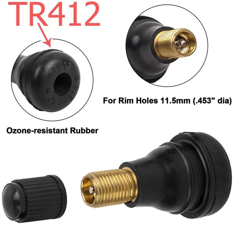 QISF 100Pcs TR412 Snap-in Short Black Rubber Tire Valve Stem for Tubeless 0.453 Inch 11.5mm Rim Holes on Standard Vehicle Tires - Image 4